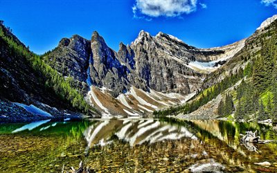 Lake Agnes, Banff, mountains, summer, Canada, Banff National Park, Alberta, North America, canadian landmarks, HDR