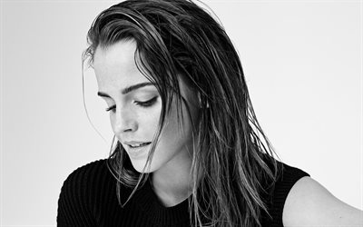 Emma Watson, Brittisk sk&#229;despelare, portr&#228;tt, svartvitt, vacker kvinna, F&#246;renade Kungariket