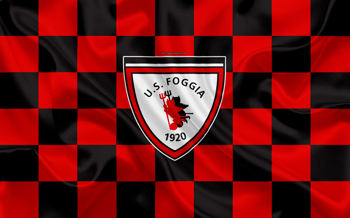 Foggia Calcio, 4k, logotipo, arte creativo, negro y rojo de la bandera a cuadros, italiano, club de f&#250;tbol de la Serie B, el emblema, la seda textura, Foggia, Italia, el f&#250;tbol, el Foggia FC