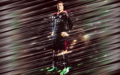 Manuel Neuer, 4k, creative art, blades style, goalkeeper, captain, Bayern Munich, German footballer, Bundesliga, Germany, red background, lines art, football