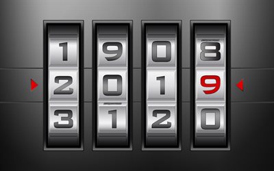 2019 year, combination lock, 2019 concepts, creative art, New 2019 Year, numbers, lock, 4k