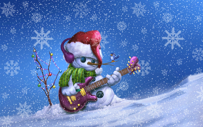 ダウンロード画像 雪だるまとギター 雪 3dアート 雪だるまの音楽家 冬 雪だるま フリー のピクチャを無料デスクトップの壁紙