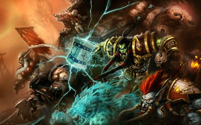 Thrall, Rexxar, battle, WoW characters, monsters, World of Warcraft, artwork, WoW