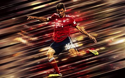 Thomas Muller, 4k, creative art, blades style, Bayern Munich, striker, line art, German footballer, Bundesliga, Germany, red background, lines art, football, Muller, Bayern FC