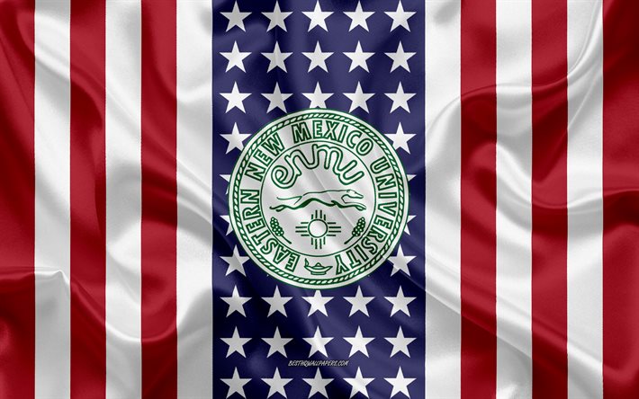 Emblema dell&#39;Universit&#224; del Nuovo Messico Orientale, Bandiera Americana, Logo dell&#39;Universit&#224; del Nuovo Messico orientale, Portales, Nuovo Messico, USA, Universit&#224; del Nuovo Messico Orientale