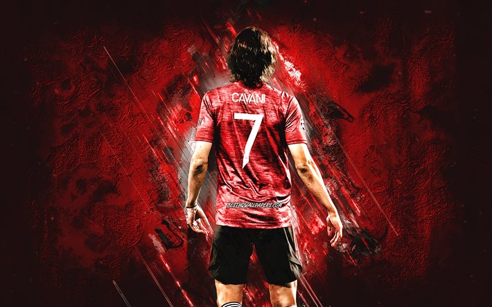 Edinson Cavani, Manchester United FC, Uruguayan footballer, red stone background, Premier League, soccer