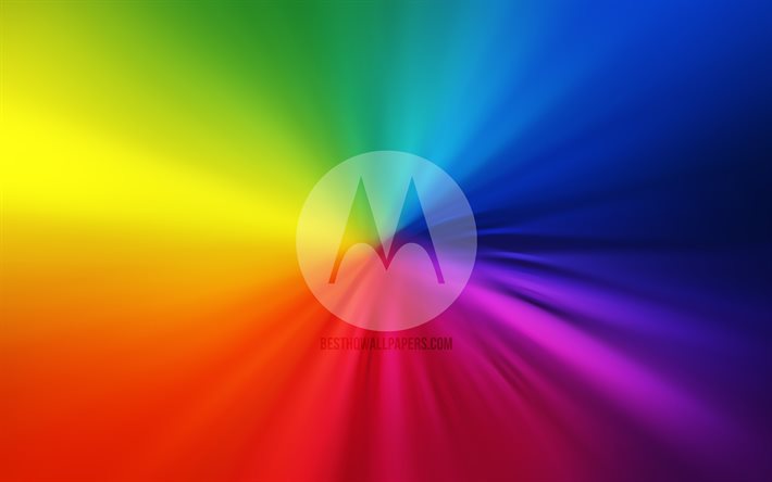 モトローラロゴ, 4k, vortex, 虹の背景, アートワーク, ブランド, モトローラ