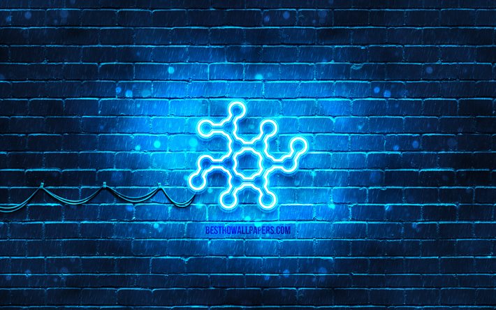Molecules neon icon, 4k, blue background, neon symbols, Molecules, neon icons, Molecules sign, medical signs, Molecules icon, medical icons
