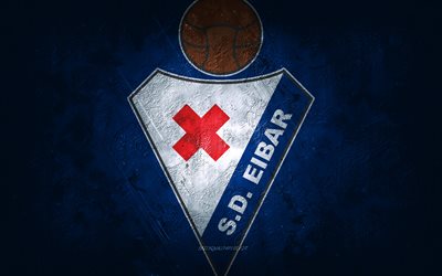 SD Eibar, Spanish football club, blue stone background, SD Eibar logo, grunge art, La Liga, football, Spain, SD Eibar emblem