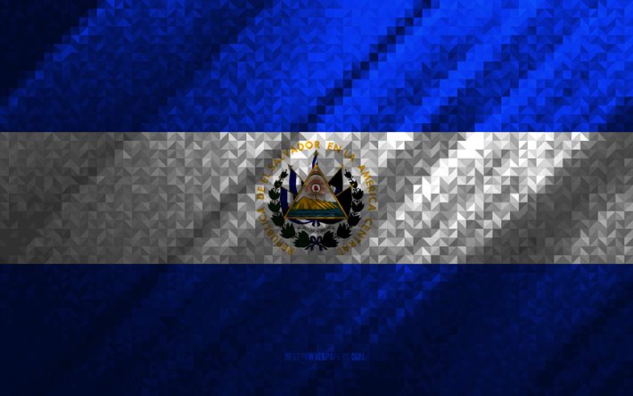 Flagga av El Salvador, m&#229;ngf&#228;rgad abstraktion, El Salvador mosaik flagga, Dominica, mosaik konst, El Salvador flagga