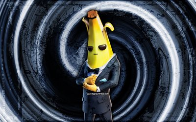 4k, Mister Banane, gr&#229; grunge bakgrund, 2020-spel, Fortnite, vortex, Fortnite karakt&#228;rer, Mister Banane Skin, Fortnite Battle Royale, Mister Banane Fortnite