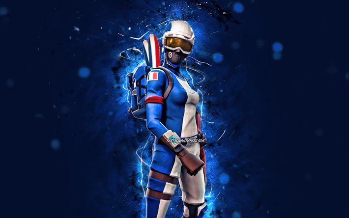 الفرنسية Mogul Master, 4 ك, أضواء النيون الزرقاء, ألعاب 2020, Fortnite Battle Royale, شخصيات Fortnite, الفرنسية Mogul Master Skin, فورتنايت, الفرنسية Mogul Master Fortnite