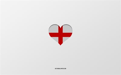 أنا أحب إنجلترا, البلدان الأوروبية, انكلترا, خلفية رمادية, قلب علم إنجلترا, البلد المفضل, أحب إنجلترا