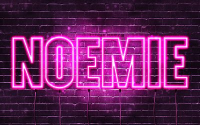Noemie, 4k, wallpapers with names, female names, Noemie name, purple neon lights, Happy Birthday Noemie, popular french female names, picture with Noemie name