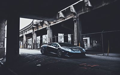 4k, Lamborghini Aventador, rue, voitures 2020, supercars, Aventador noir, voitures italiennes, Lamborghini