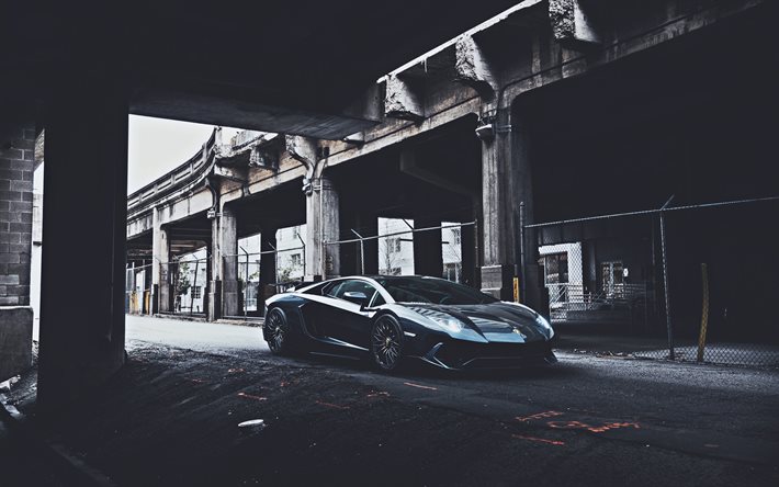 4k, Lamborghini Aventador, strada, 2020 auto, supercar, Aventador nera, auto italiane, Lamborghini