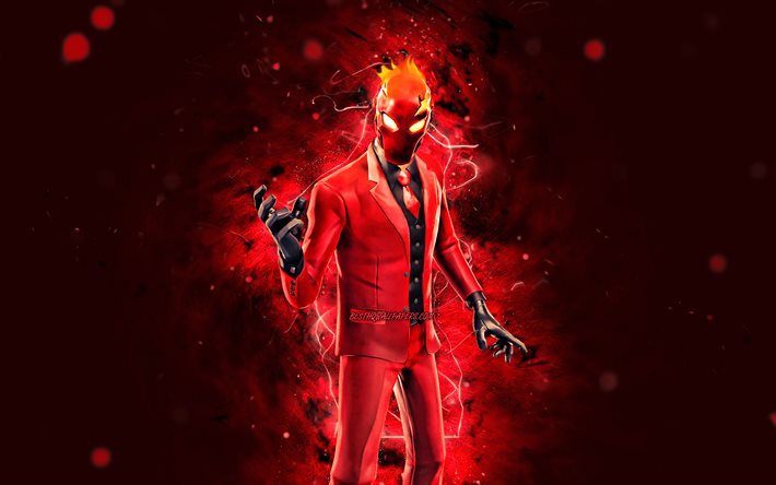 Inferno, 4k, luzes de n&#233;on vermelhas, jogos de 2020, Fortnite Battle Royale, personagens Fortnite, Inferno Skin, Fortnite, Inferno Fortnite