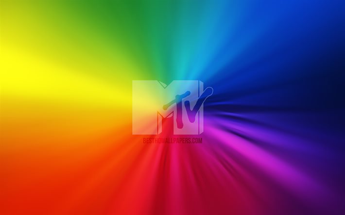 MTV-logotyp, 4k, vortex, regnb&#229;gsbakgrunder, konstverk, varum&#228;rken, MTV