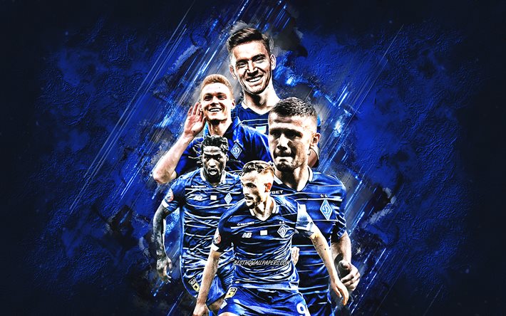 FC Dynamo Kyiv, squadra di calcio ucraina, sfondo di pietra blu, Ucraina, calcio, Viktor Tsyhankov, Benjamin Verbic, Gerson Rodrigues