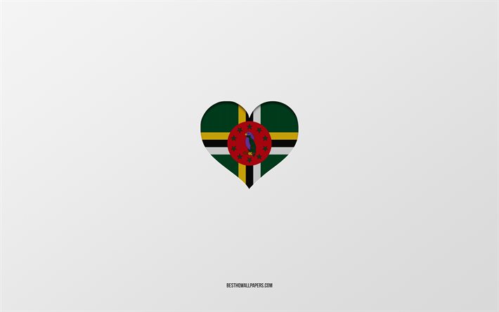 I Love Dominica, North America countries, Dominica, gray background, Dominica flag heart, favorite country, Love Dominica
