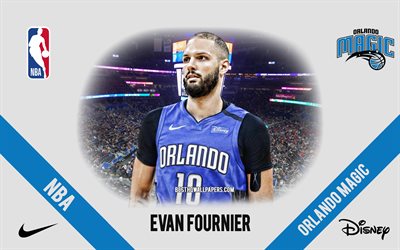 Evan Fournier, Orlando Magic, American Basketball Player, NBA, portrait, USA, basketball, Amway Center, Orlando Magic logo
