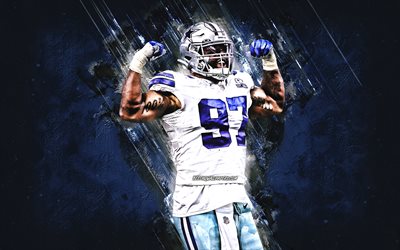 Everson Griffen, Detroit Lions, NFL, blue stone background, American football, National Football League