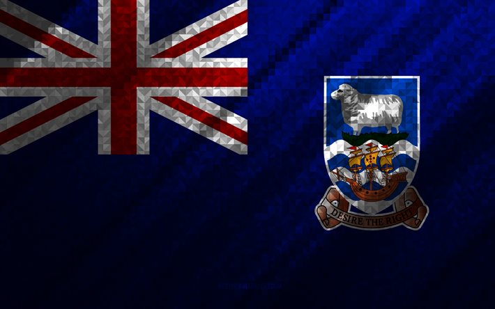 Bandeira das Ilhas Falkland, abstra&#231;&#227;o multicolorida, bandeira em mosaico das Ilhas Malvinas, Ilhas Malvinas, arte em mosaico, bandeira das Ilhas Malvinas