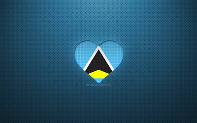 I Love Saint Lucia, 4k, North American countries, blue dotted background, Saint Lucian flag heart, Saint Lucia, favorite countries, Love Saint Lucia, Saint Lucian flag