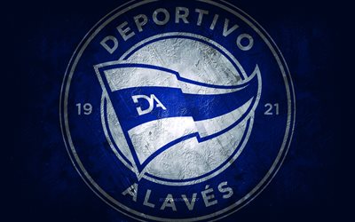 Deportivo Alaves, Spanish football club, blue stone background, Deportivo Alaves logo, grunge art, La Liga, football, Spain, Deportivo Alaves emblem, Deportivo Alaves new logo