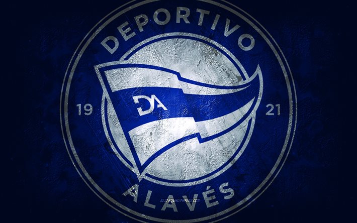 Deportivo Alaves, club de football espagnol, fond de pierre bleue, logo Deportivo Alaves, art grunge, La Liga, football, Espagne, embl&#232;me Deportivo Alaves, nouveau logo Deportivo Alaves