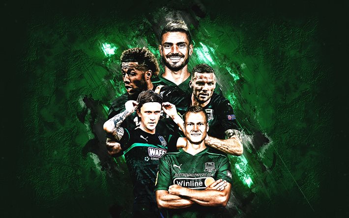 FC Krasnodar, russian football club, football, Russia, green stone background, Marcus Berg, Tonny Vilhena, Kristoffer Olsson