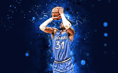 Terrence Ross, 4k, 2020, Orlando Magic, NBA, basquete, EUA, Terrence Ross Orlando Magic, luzes de n&#233;on azuis, Terrence Ross 4K