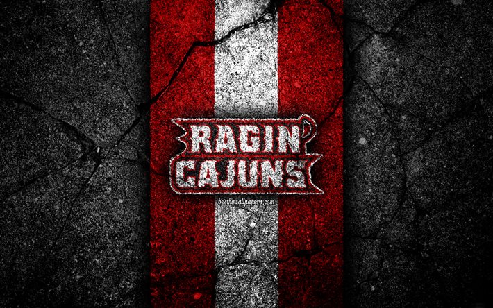 Louisiana Ragin Cajuns, 4k, time de futebol americano, NCAA, pedra branca vermelha, EUA, textura de asfalto, futebol americano, logotipo de Louisiana Ragin Cajuns