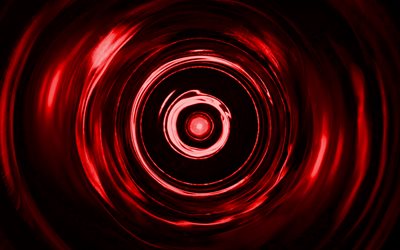 red spiral background, 4K, red vortex, spiral textures, 3D art, red waves background, wavy textures, red backgrounds