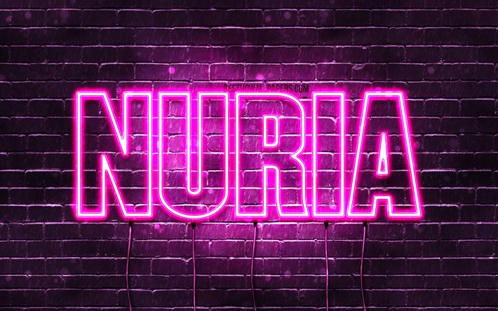 ヌリア, 4k, 名前の壁紙, 女性の名前, ヌリア名, 紫色のネオン, お誕生日おめでとうヌリア, 人気のスペイン語の女性の名前, ヌリアの名前の写真