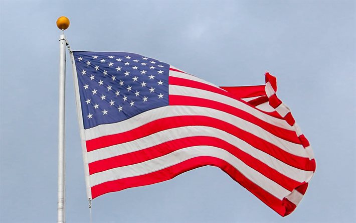 USA flag, American flag, US flag, flagpole, sky, USA flag on flagpole