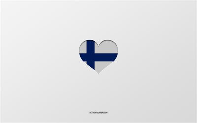 Finlandiya&#39;yı seviyorum, Avrupa &#252;lkeleri, Finlandiya, gri arkaplan, Finlandiya bayrak kalbi, en sevdiğim &#252;lke