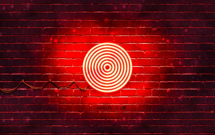 الهدف رمز النيون, 4 ك, خلفية حمراء, رموز النيون, استهداف, أيقونات النيون, علامة الهدف, علامات العمل, رمز الهدف, رموز الأعمال