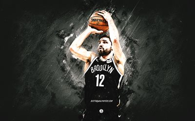 Joe Harris, Brooklyn Nets, NBA, American basketball player, gray stone background, basketball