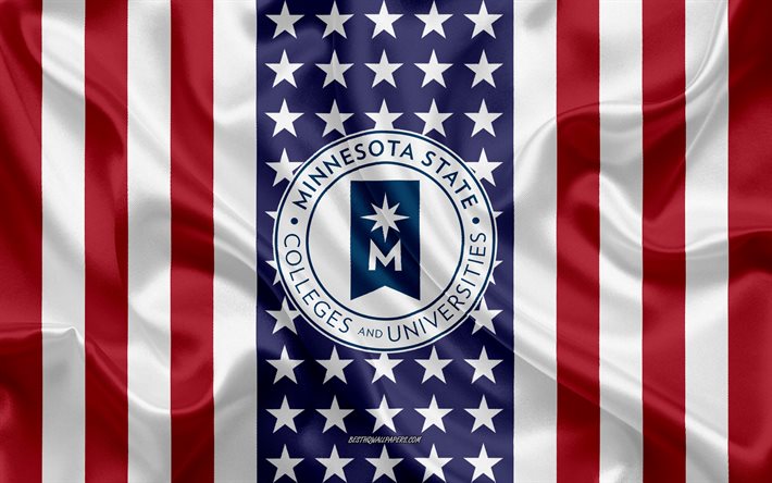 Sistema de colegios y universidades del estado de Minnesota Emblema, bandera estadounidense, logotipo del sistema de colegios y universidades del estado de Minnesota, St Paul, Minnesota, EE UU, Sistema de colegios y universidades del estado de Minnesota