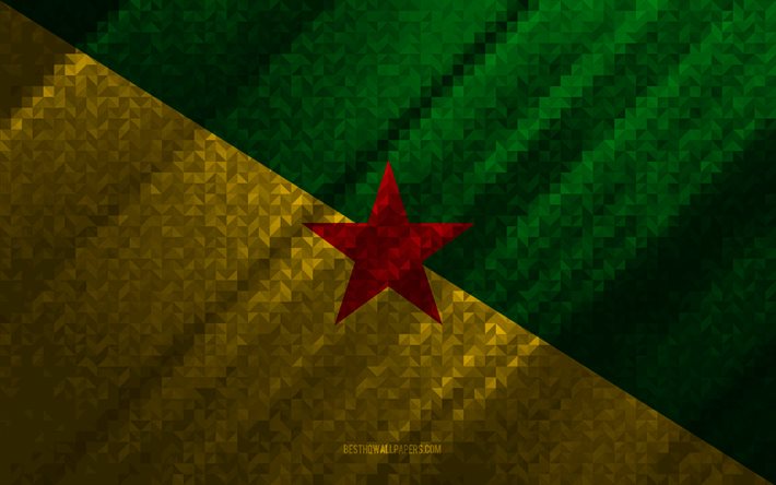Bandeira da Guiana Francesa, abstra&#231;&#227;o multicolorida, mosaico de bandeira da Guiana Francesa, Guiana Francesa, arte em mosaico