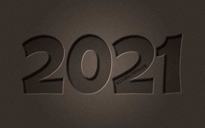 4k, 2021 anno nuovo, cifre della sabbia, 2021 cifre marroni, 2021 concetti, 2021 su sfondo marrone, 2021 cifre dell&#39;anno, felice anno nuovo 2021