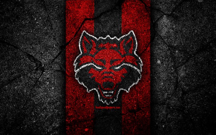 Arkansasin osavaltion punaiset sudet, 4k, amerikkalaisen jalkapallomaajoukkueen, NCAA, punainen musta kivi, USA, asfaltti, amerikkalainen jalkapallo, Arkansasin osavaltion Red Wolves -logo