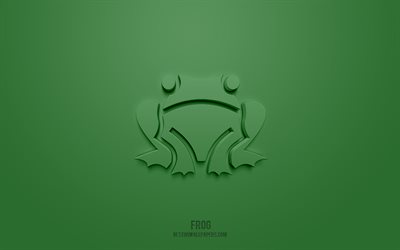 Frog 3d icon, green background, 3d symbols, Frog, creative 3d art, 3d icons, Frog sign, Animals 3d icons