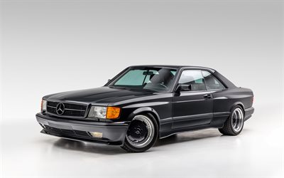 Mercedes-Benz W126, 1991, Mercedes C126, black coupe, retro cars, german cars, Mercedes