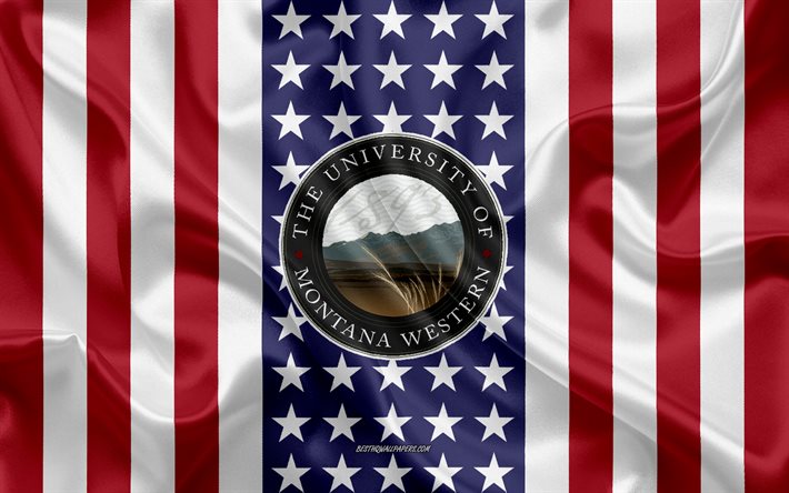 Emblema da University of Montana Western, bandeira americana, logotipo da University of Montana Western, Dillon, Montana, EUA, University of Montana Western