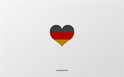 J&#39;aime l&#39;Allemagne, les pays d&#39;Am&#233;rique du Sud, l&#39;Allemagne, fond gris, le coeur du drapeau de l&#39;Allemagne, le pays pr&#233;f&#233;r&#233;, l&#39;amour de l&#39;Allemagne