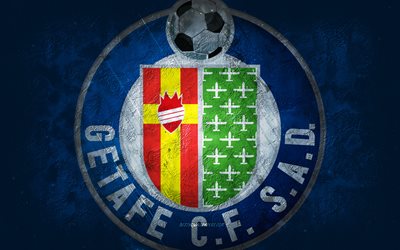 Getafe CF, clube de futebol espanhol, fundo de pedra azul, logotipo do Getafe CF, arte grunge, La Liga, futebol, Espanha, emblema do Getafe CF