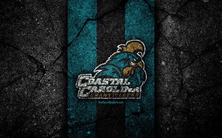 coastal carolina chanticleers, 4k, american football team, ncaa, blauer schwarzer stein, usa, asphalt textur, american football, coastal carolina chanticleers logo