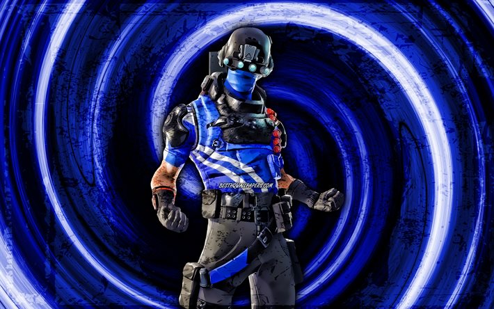 4k, Carbon Commando, blue grunge background, 2020 games, Fortnite, vortex, Fortnite characters, Carbon Commando Skin, Fortnite Battle Royale, Carbon Commando Fortnite